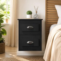 Wall-mounted Bedside Cabinet Black 41.5x36x53cm Floating Storage Unit Drawers
