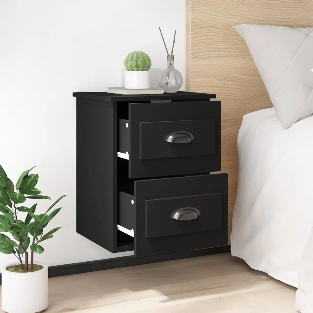 Wall-mounted Bedside Cabinet Storage Unit 41.5x36x53cm Black