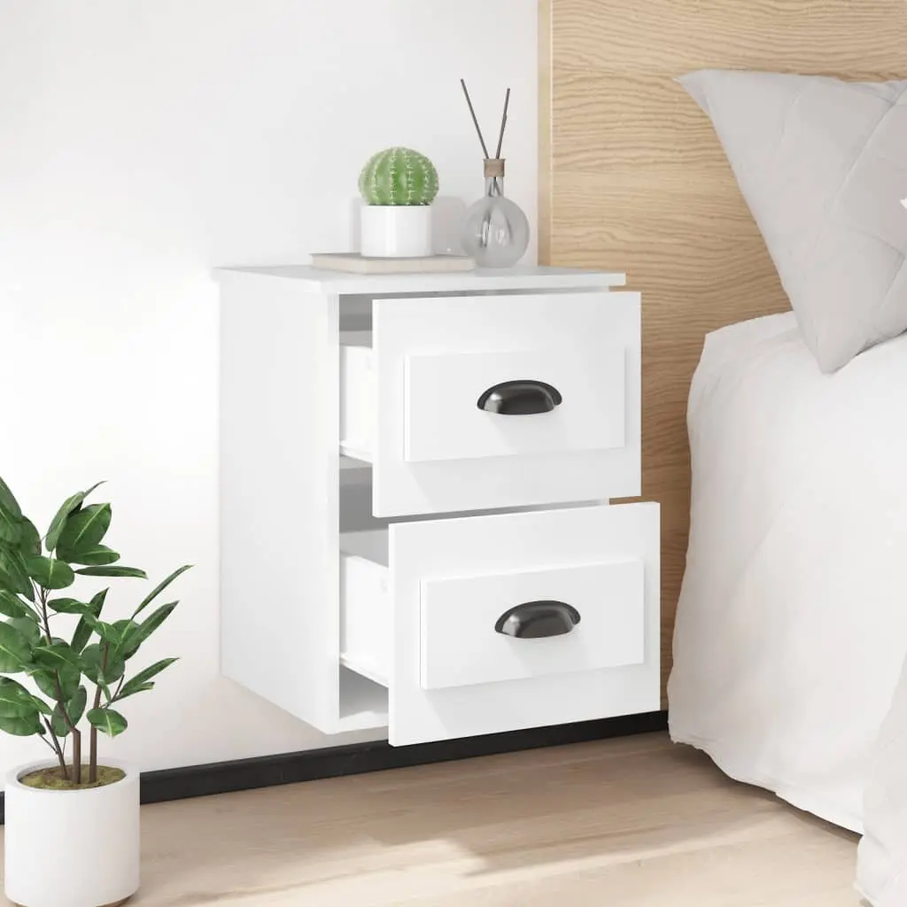 Wall-mounted Bedside Cabinet Storage Unit 2 Drawer White