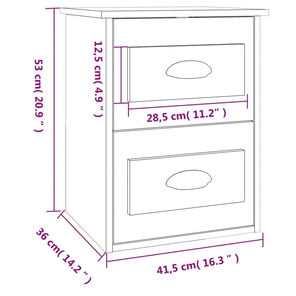 Wall-mounted Bedside Cabinet Storage Unit 2 Drawer White