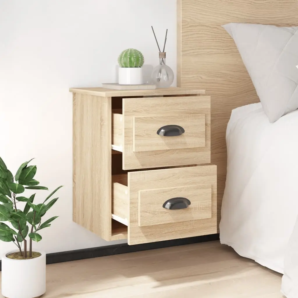 Wall-mounted Bedside Cabinet 2 Drawers Brown Floating Storage Unit