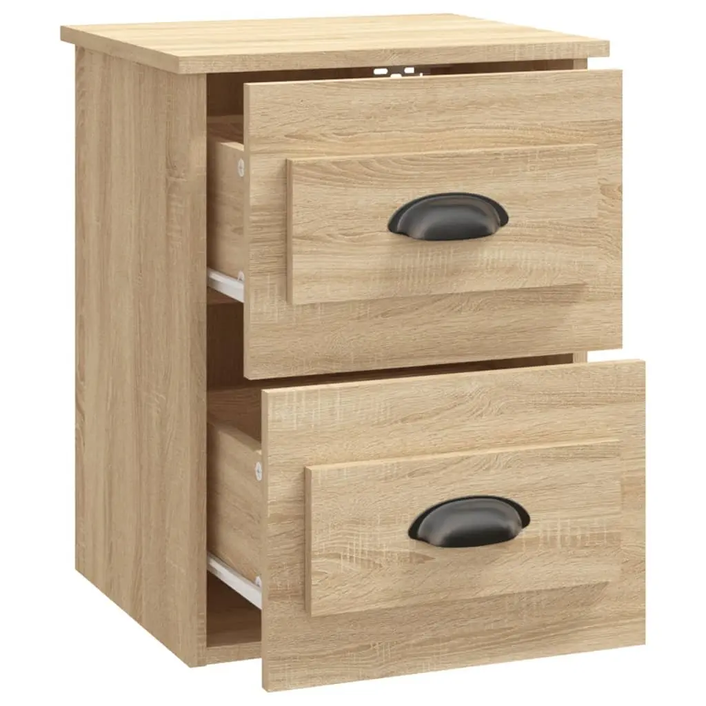 Wall-mounted Bedside Cabinet 2 Drawers Brown Floating Storage Unit