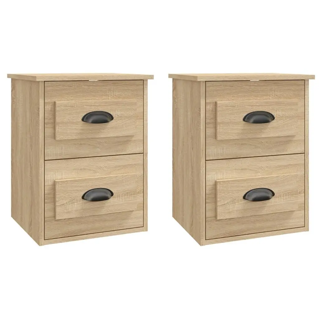 Wall-mounted Bedside Cabinet 2 Drawers Sonoma Oak Floating Storage Unit