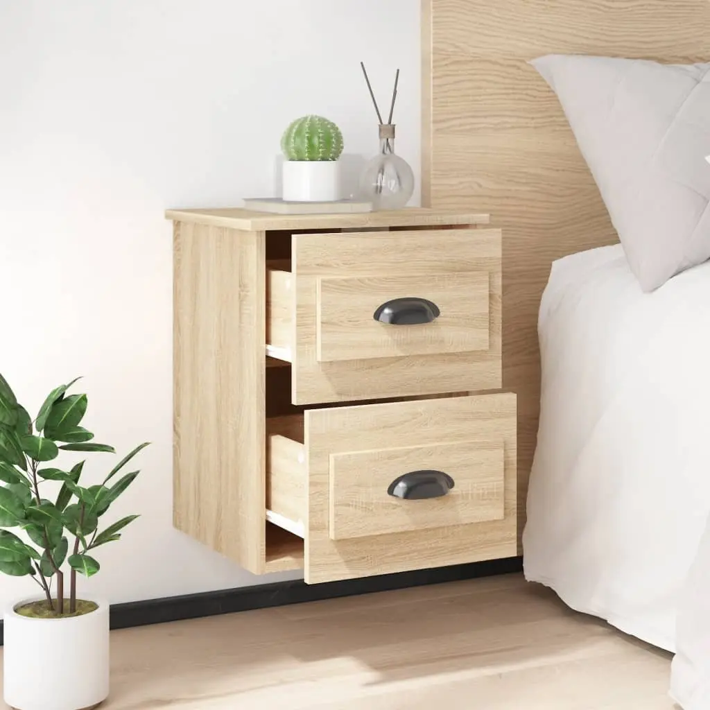 Wall-mounted Bedside Cabinet 2 Drawers Sonoma Oak Floating Storage Unit