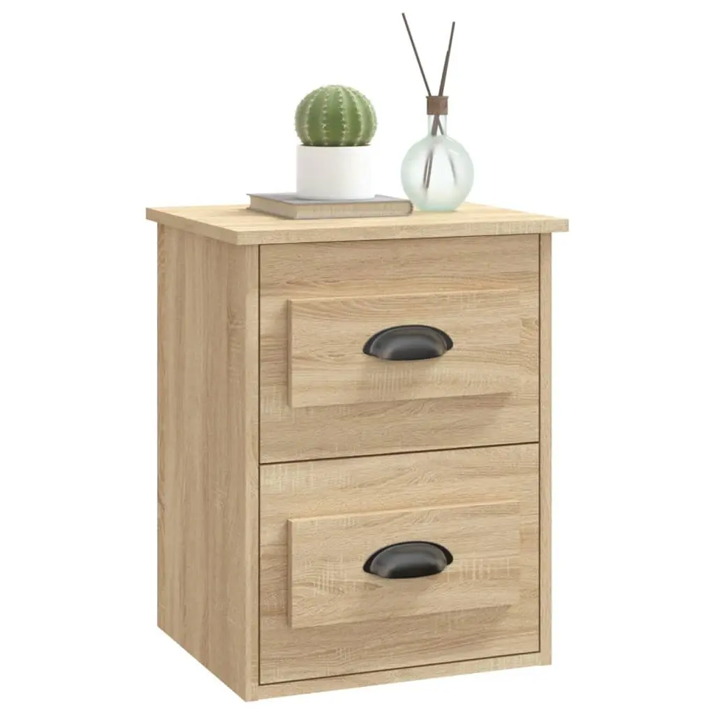 Wall-mounted Bedside Cabinet 2 Drawers Sonoma Oak Floating Storage Unit