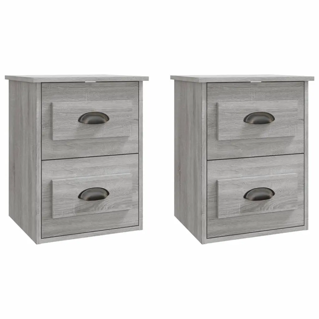 Wall-Mounted Bedside Cabinet Grey Sonoma 2 Drawers Floating Storage Unit