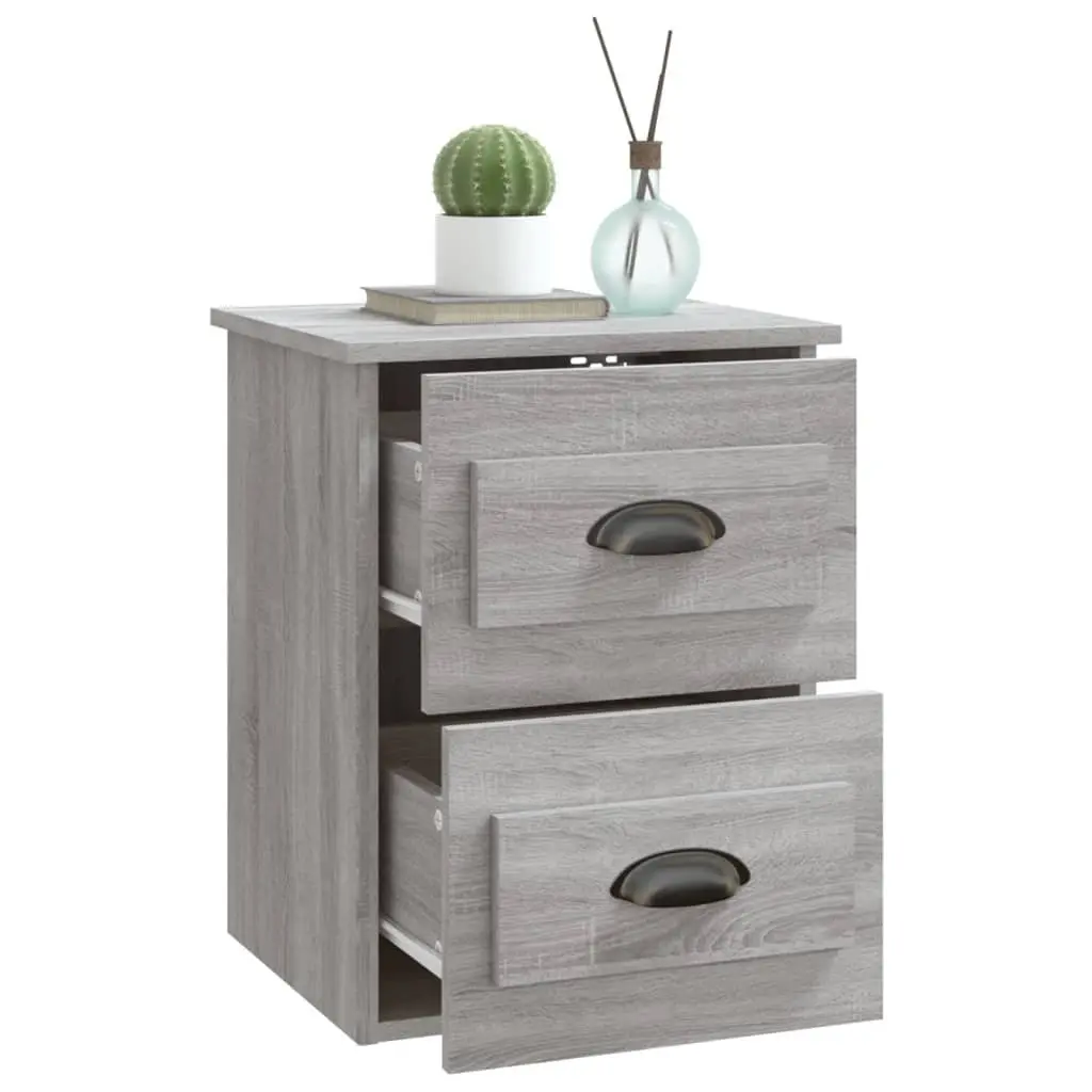 Wall-Mounted Bedside Cabinet Grey Sonoma 2 Drawers Floating Storage Unit