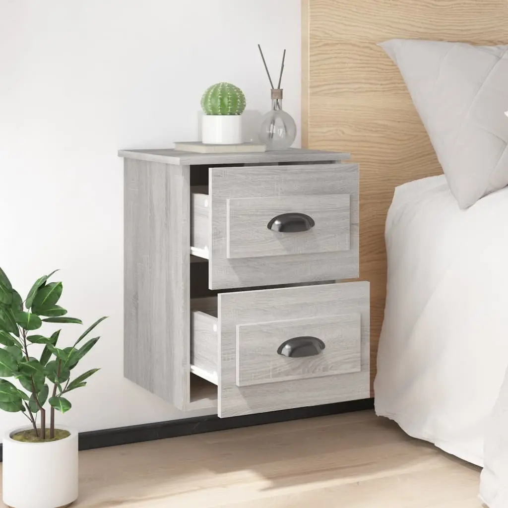 Wall-Mounted Bedside Cabinet Grey Sonoma 2 Drawers Floating Storage Unit