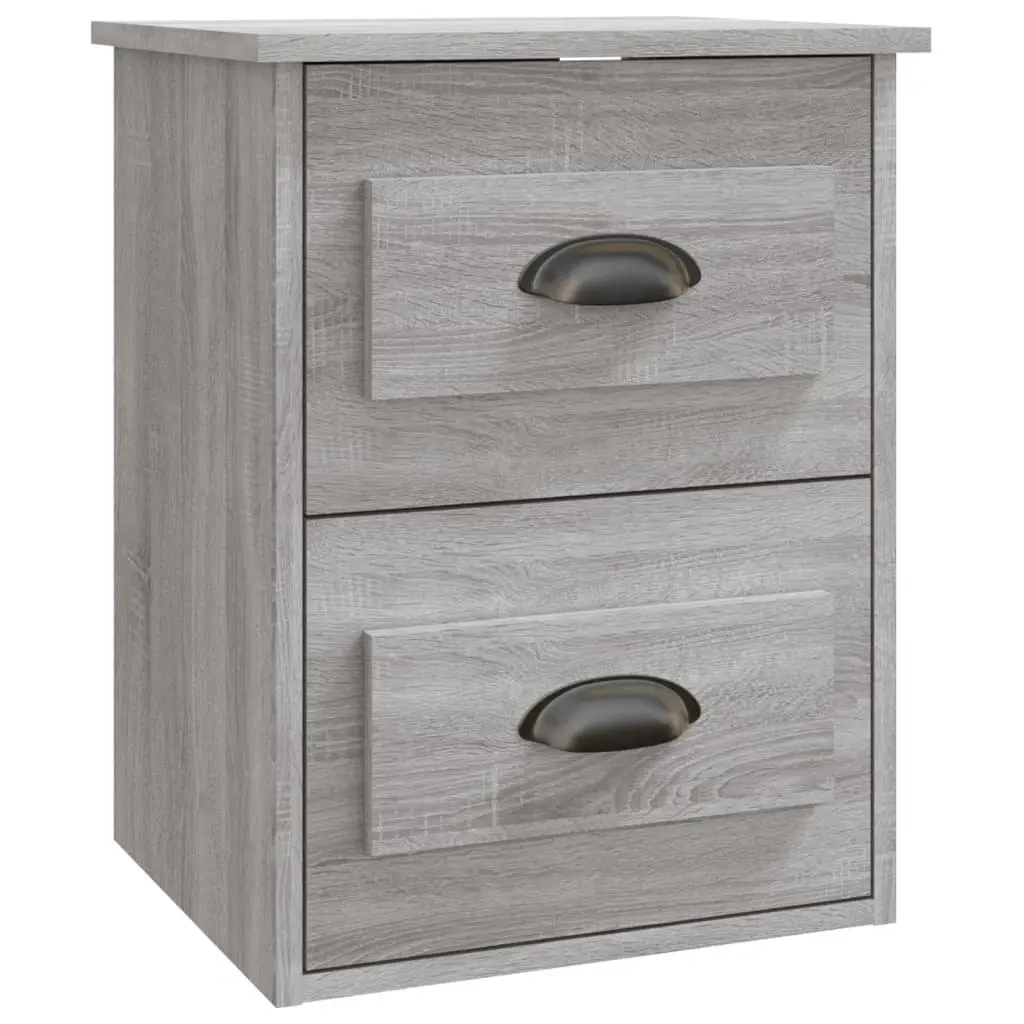 Wall-Mounted Bedside Cabinet Grey Sonoma 2 Drawers Floating Storage Unit