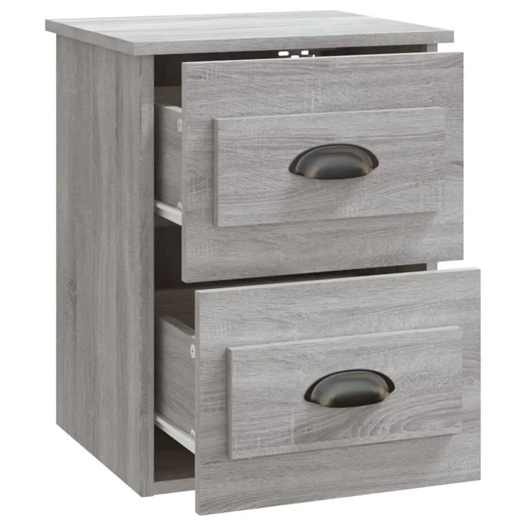 Wall-Mounted Bedside Cabinet Grey Sonoma 2 Drawers Floating Storage Unit
