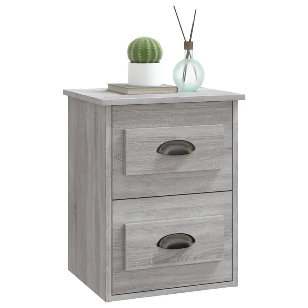 Wall-Mounted Bedside Cabinet Grey Sonoma 2 Drawers Floating Storage Unit
