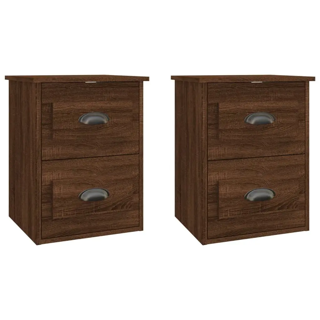 Wall-mounted Bedside Cabinet 2 Drawer Floating Storage Brown Oak 41.5x36x53cm