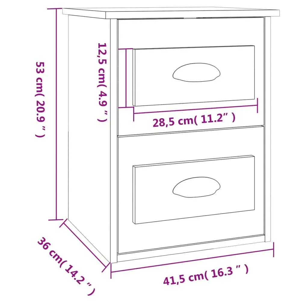 Wall-mounted Bedside Cabinet 2 Drawer Floating Storage Brown Oak 41.5x36x53cm