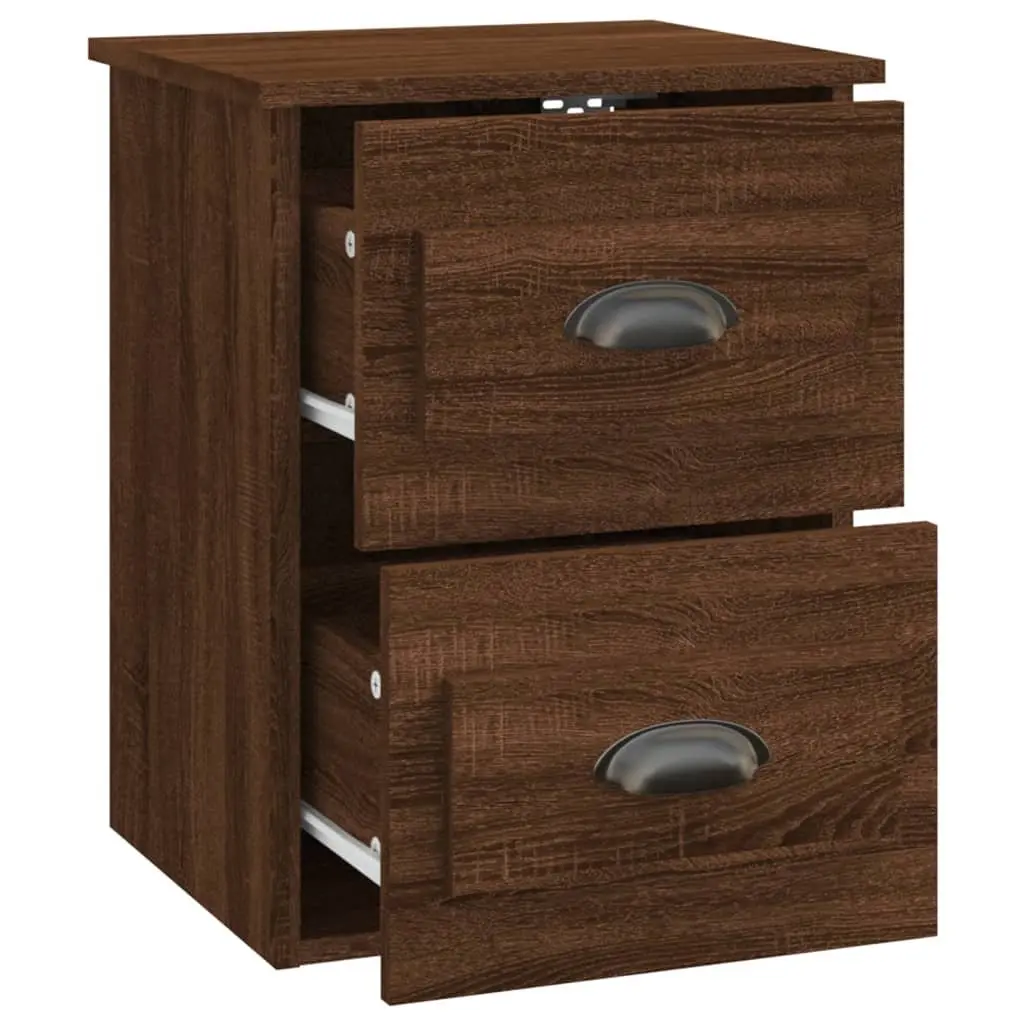 Wall-mounted Bedside Cabinet 2 Drawer Floating Storage Brown Oak 41.5x36x53cm