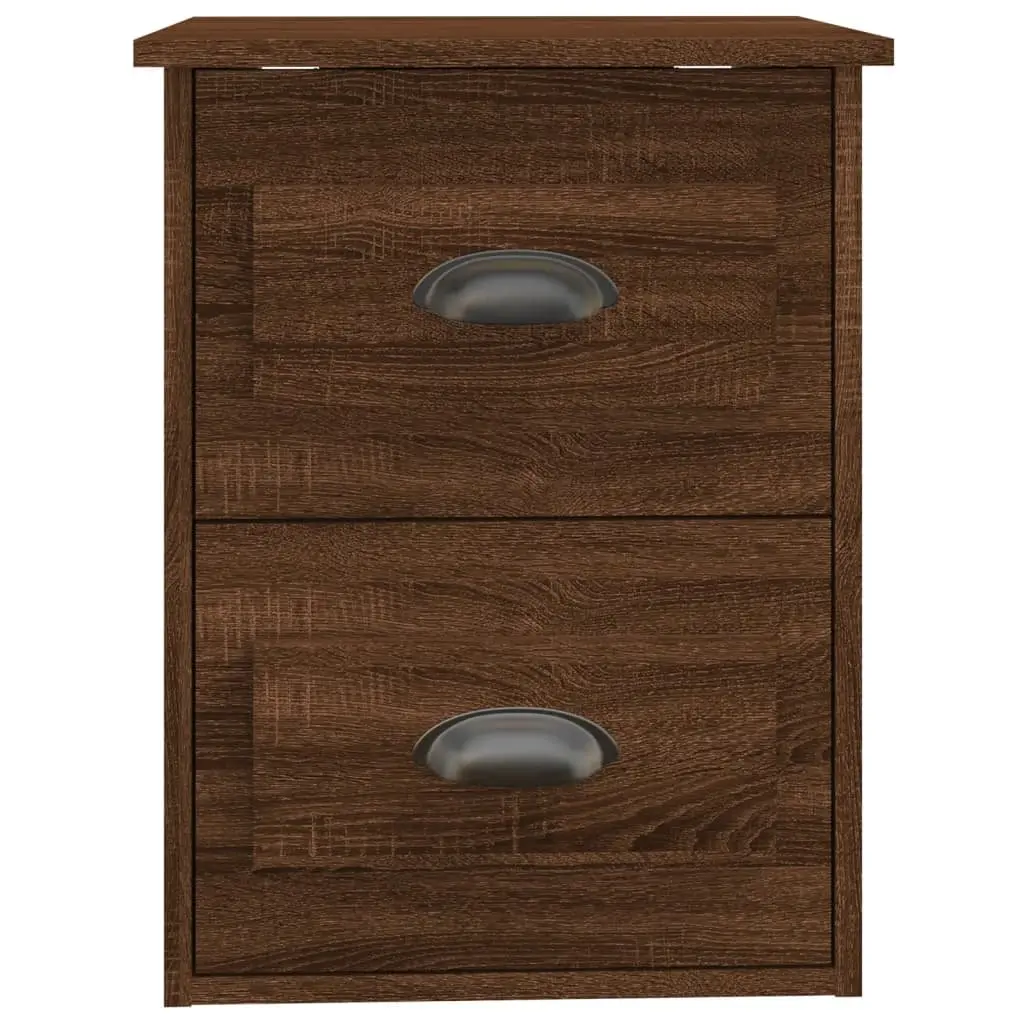 Wall-mounted Bedside Cabinet 2 Drawer Floating Storage Brown Oak 41.5x36x53cm