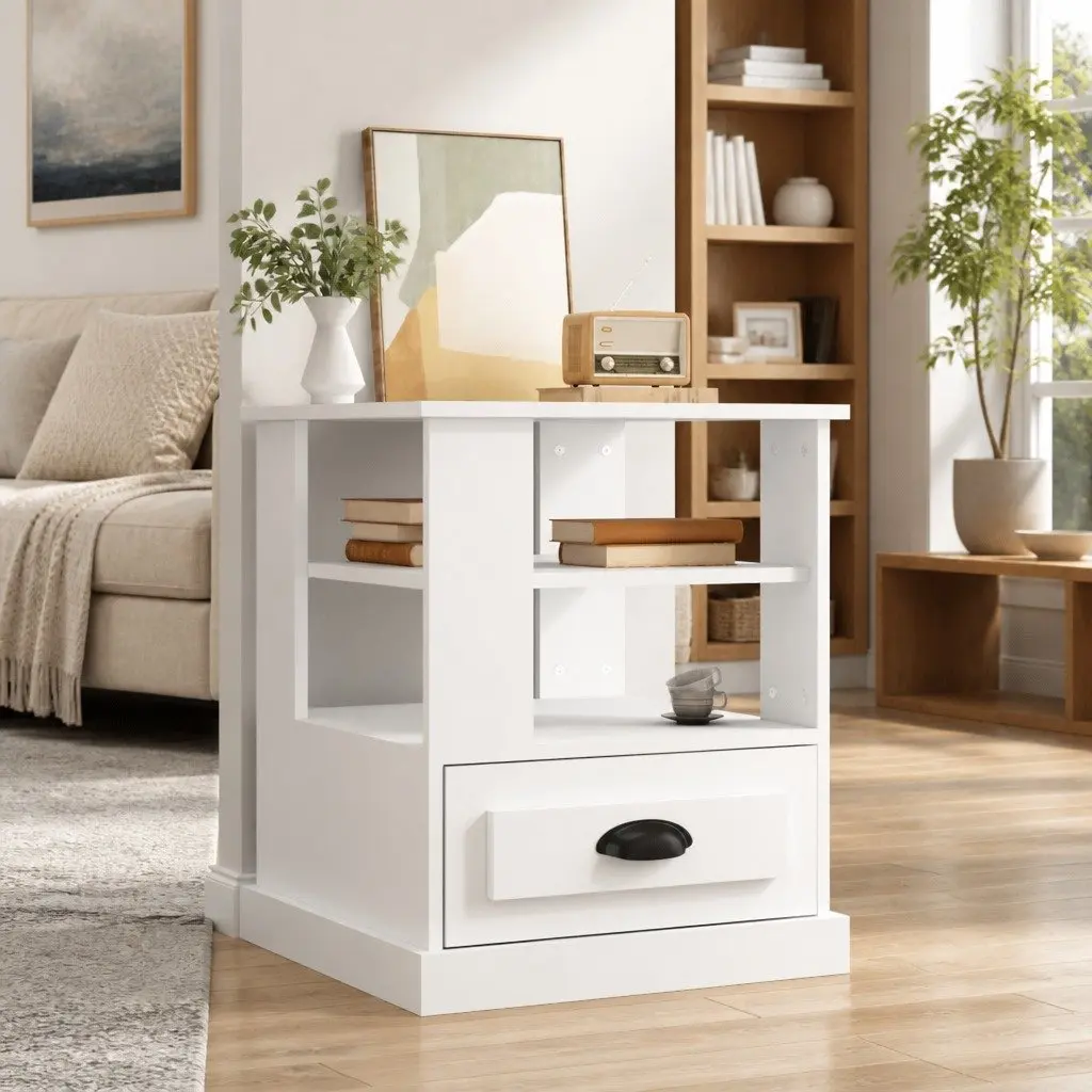 White Side Table with Ample Storage