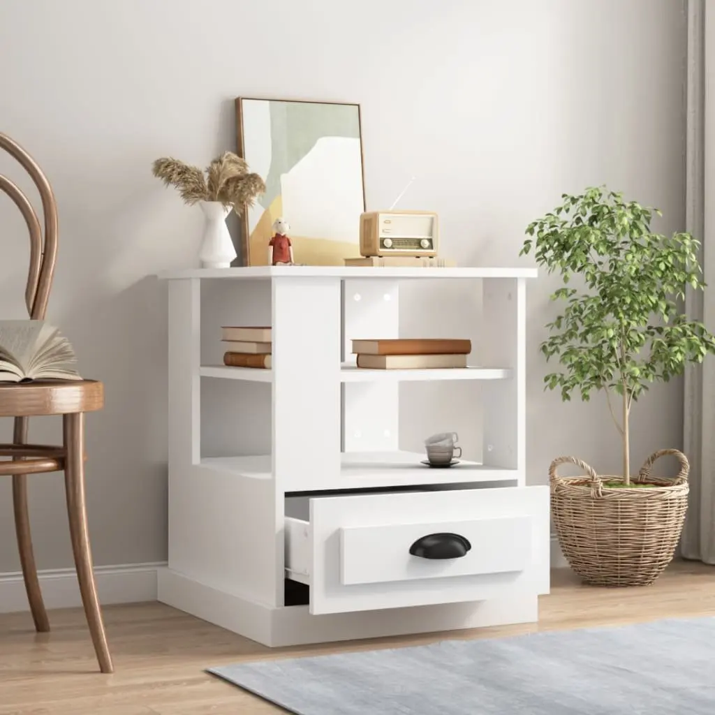 White Side Table with Ample Storage