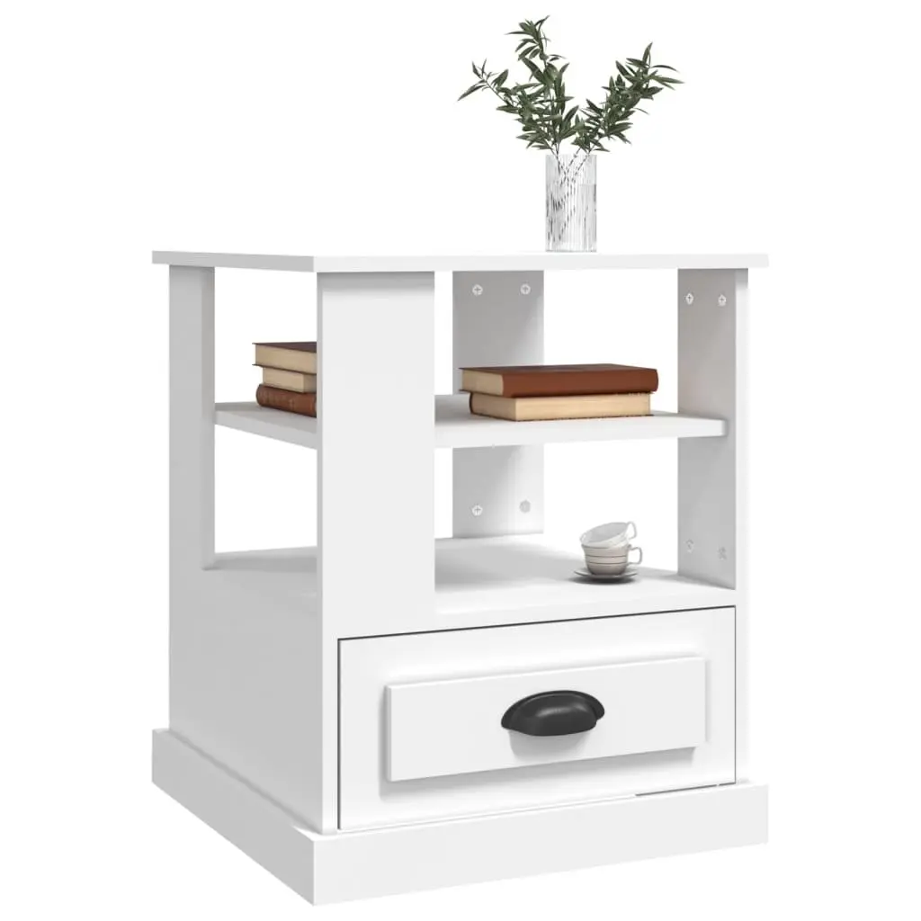 White Side Table with Ample Storage