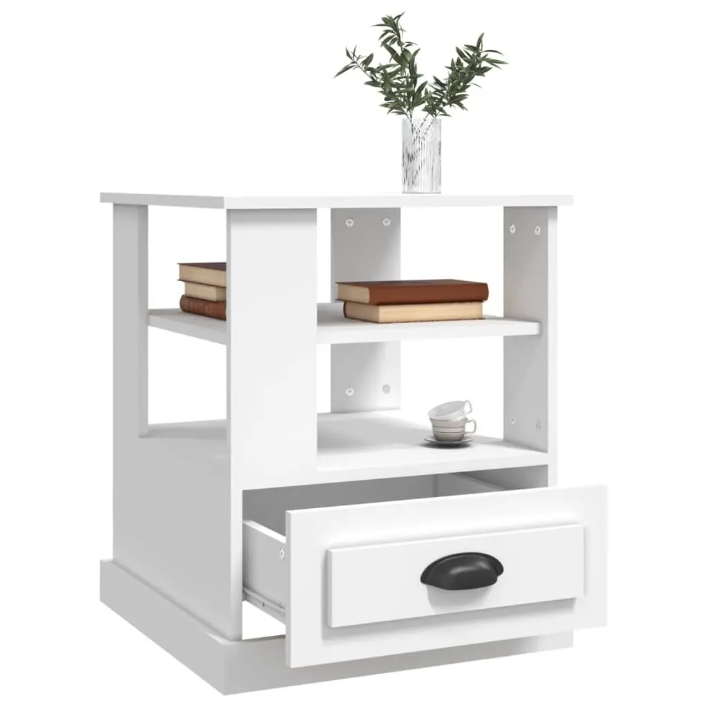 White Side Table with Ample Storage