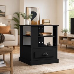 Side Table Black Engineered Wood End Table Storage Accent Furniture Home Decor