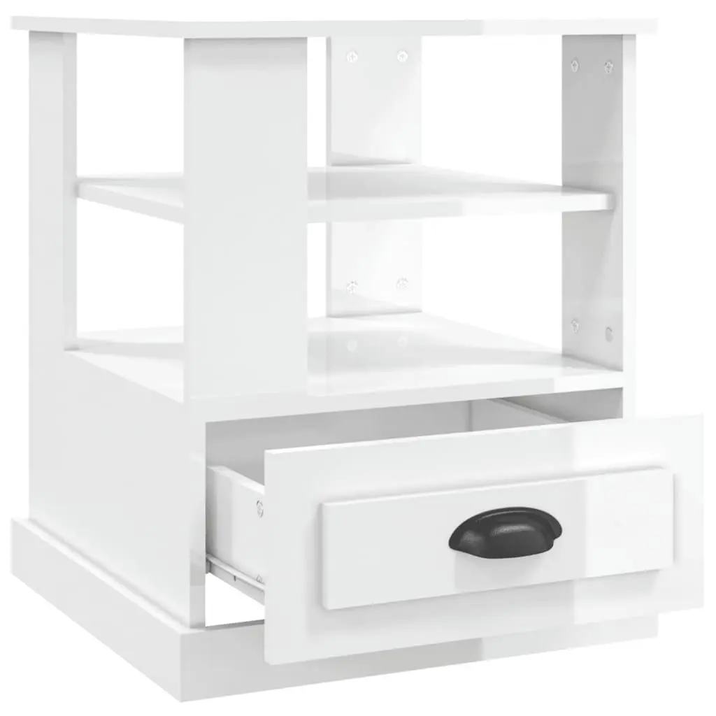 End Table High Gloss White Storage Accent Side Table Living Room Furniture