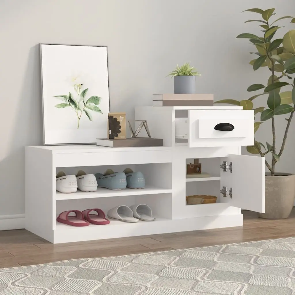 Shoe Cabinet Storage Organiser 100x42x60cm White Engineered Wood