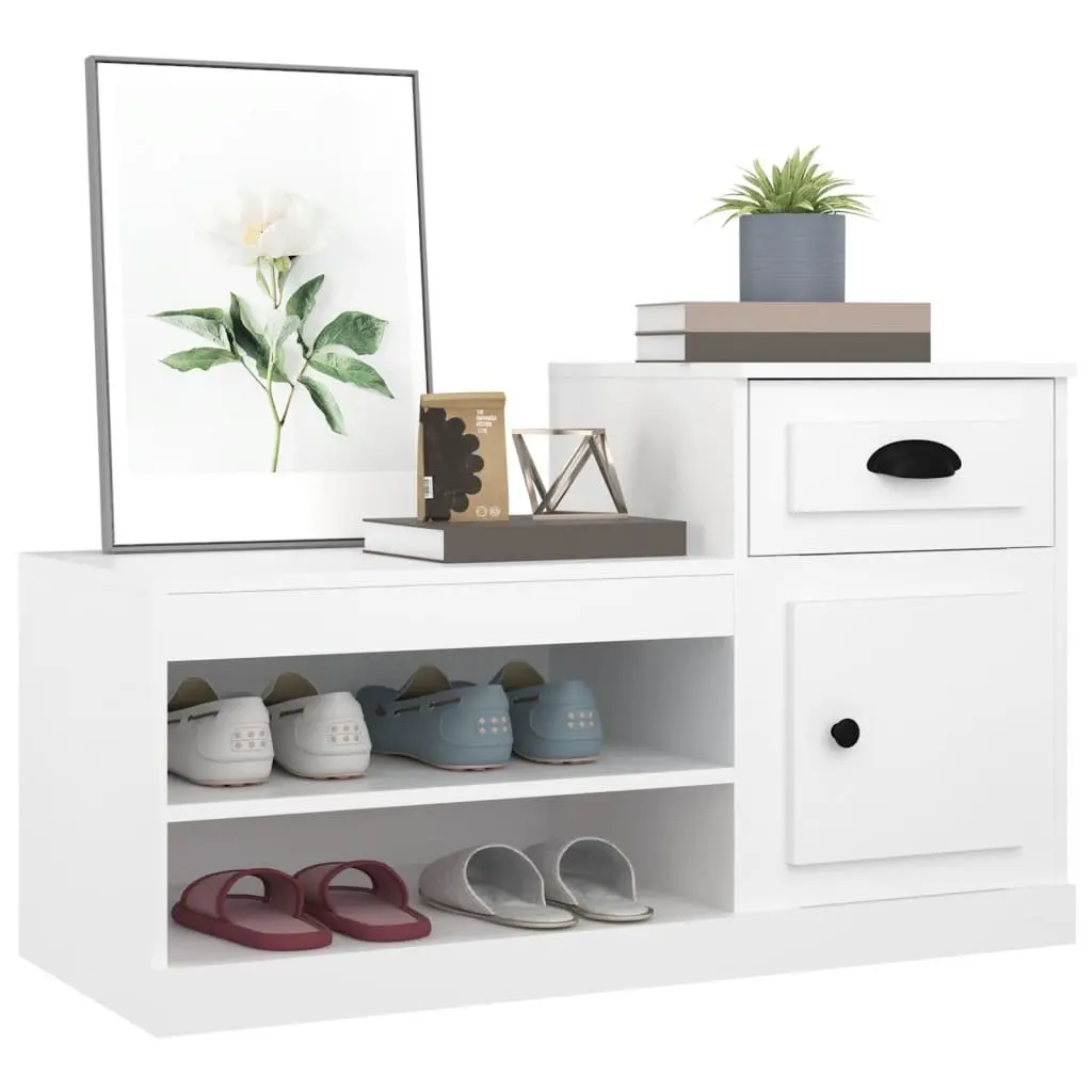 Shoe Cabinet Storage Organiser 100x42x60cm White Engineered Wood