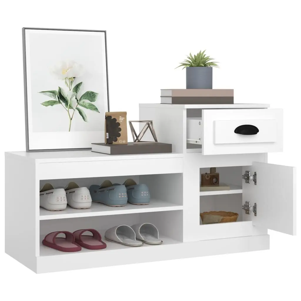 Shoe Cabinet Storage Organiser 100x42x60cm White Engineered Wood