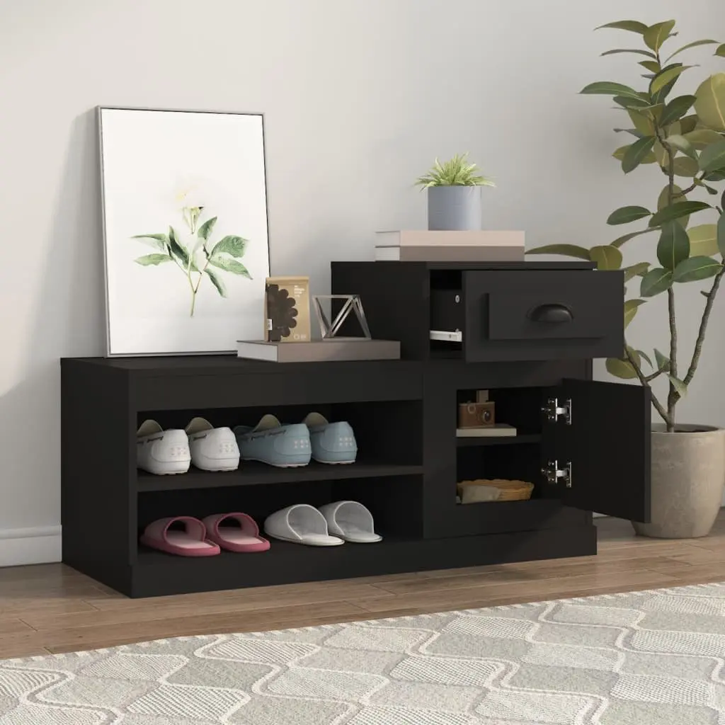 Shoe Storage Cabinet Engineered Wood Black Two-Tier 100x42x60 cm Organiser