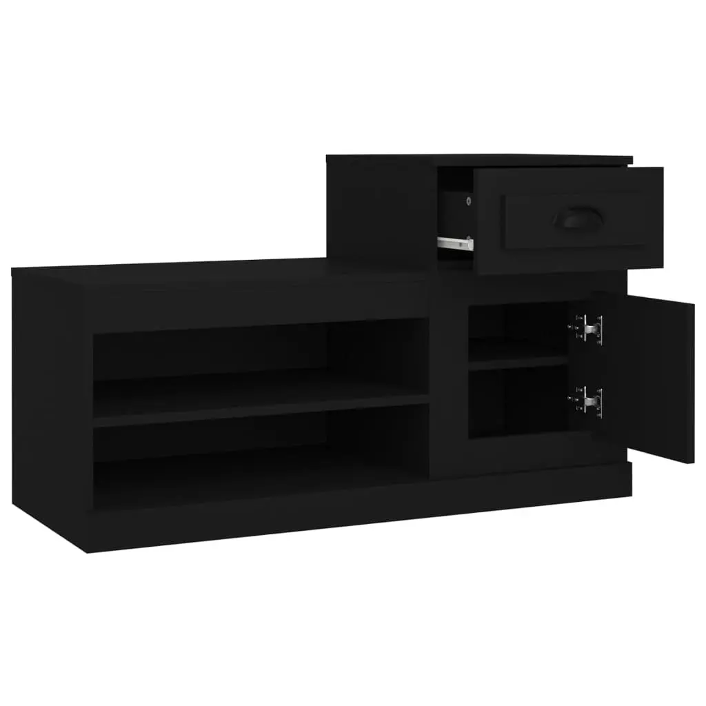 Shoe Storage Cabinet Engineered Wood Black Two-Tier 100x42x60 cm Organiser