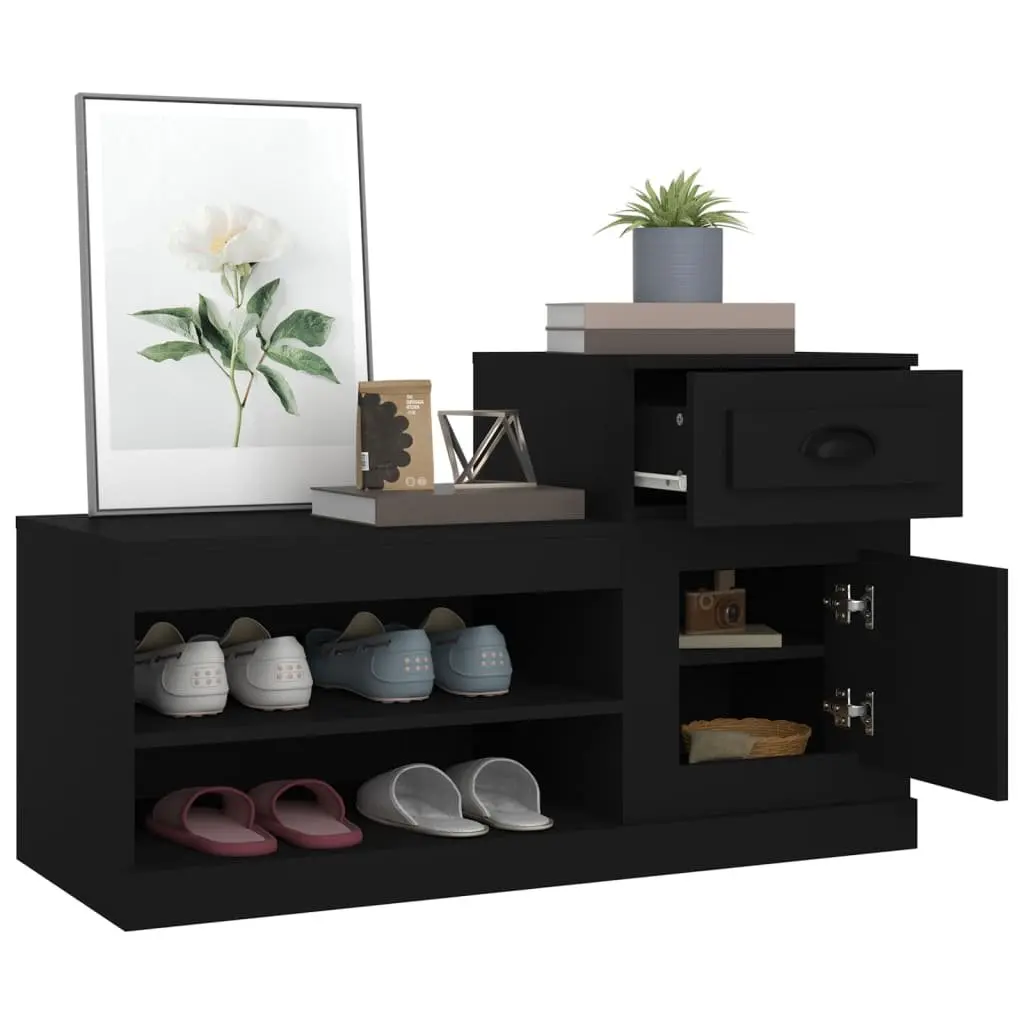 Shoe Storage Cabinet Engineered Wood Black Two-Tier 100x42x60 cm Organiser