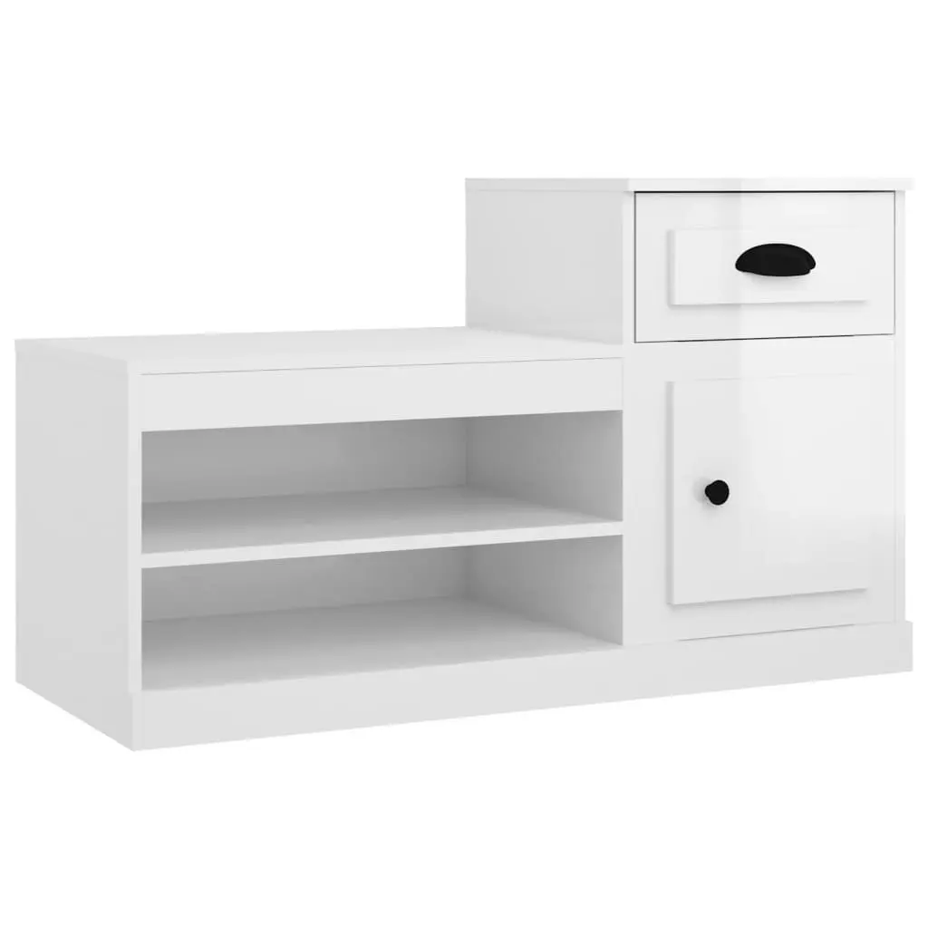 Shoe Cabinet Storage Organiser 100x42x60cm White Engineered Wood High Gloss
