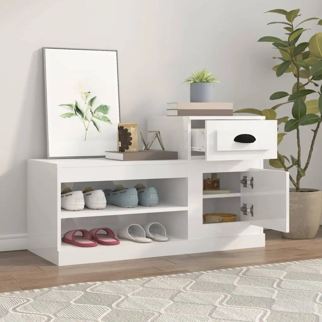 Shoe Cabinet Storage Organiser 100x42x60cm White Engineered Wood High Gloss