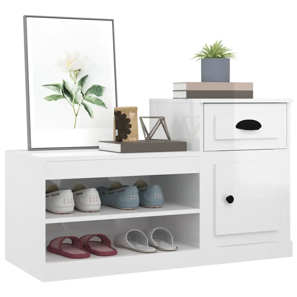 Shoe Cabinet Storage Organiser 100x42x60cm White Engineered Wood High Gloss