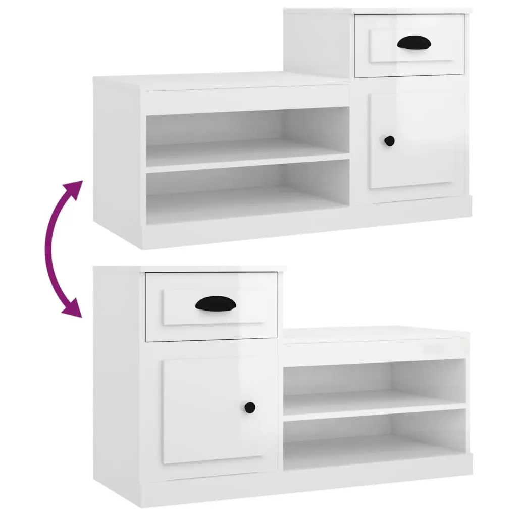 Shoe Cabinet Storage Organiser 100x42x60cm White Engineered Wood High Gloss