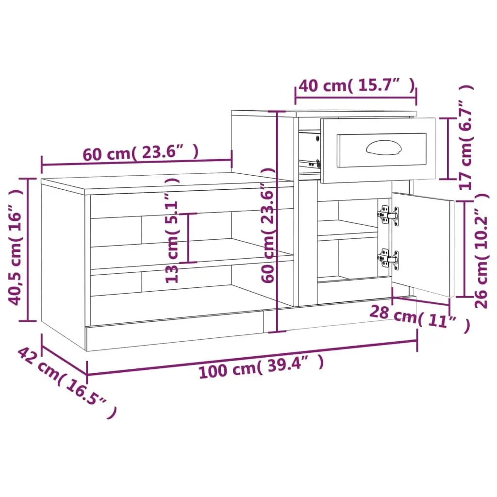 Shoe Cabinet Storage Organiser 100x42x60cm White Engineered Wood High Gloss