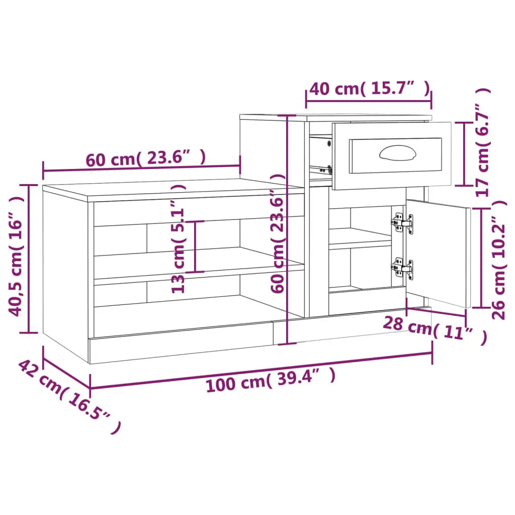 Shoe Cabinet Storage Organiser 100x42x60 cm Brown Engineered Wood