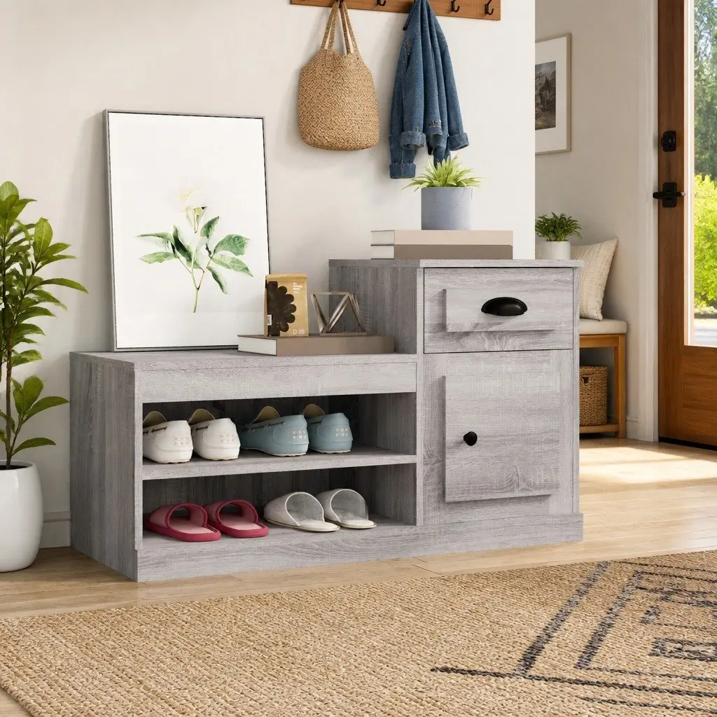 Shoe Cabinet Grey Engineered Wood Storage Organiser 100x42x60cm