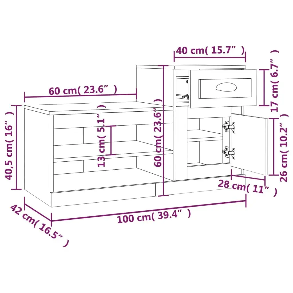 Shoe Cabinet Grey Engineered Wood Storage Organiser 100x42x60cm