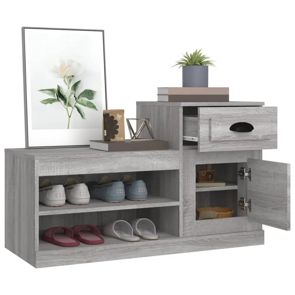 Shoe Cabinet Grey Engineered Wood Storage Organiser 100x42x60cm