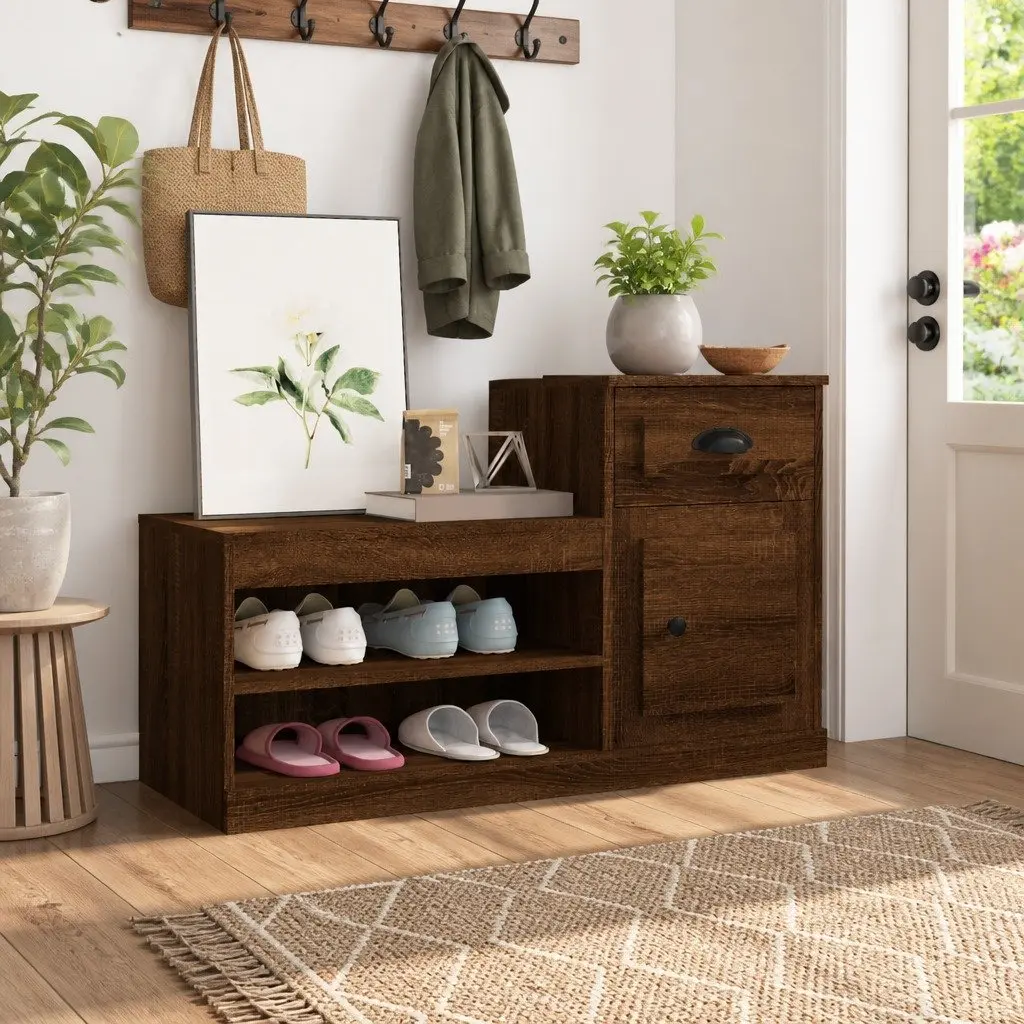 Shoe Cabinet Storage Organiser 100x42x60cm Brown Oak Engineered Wood