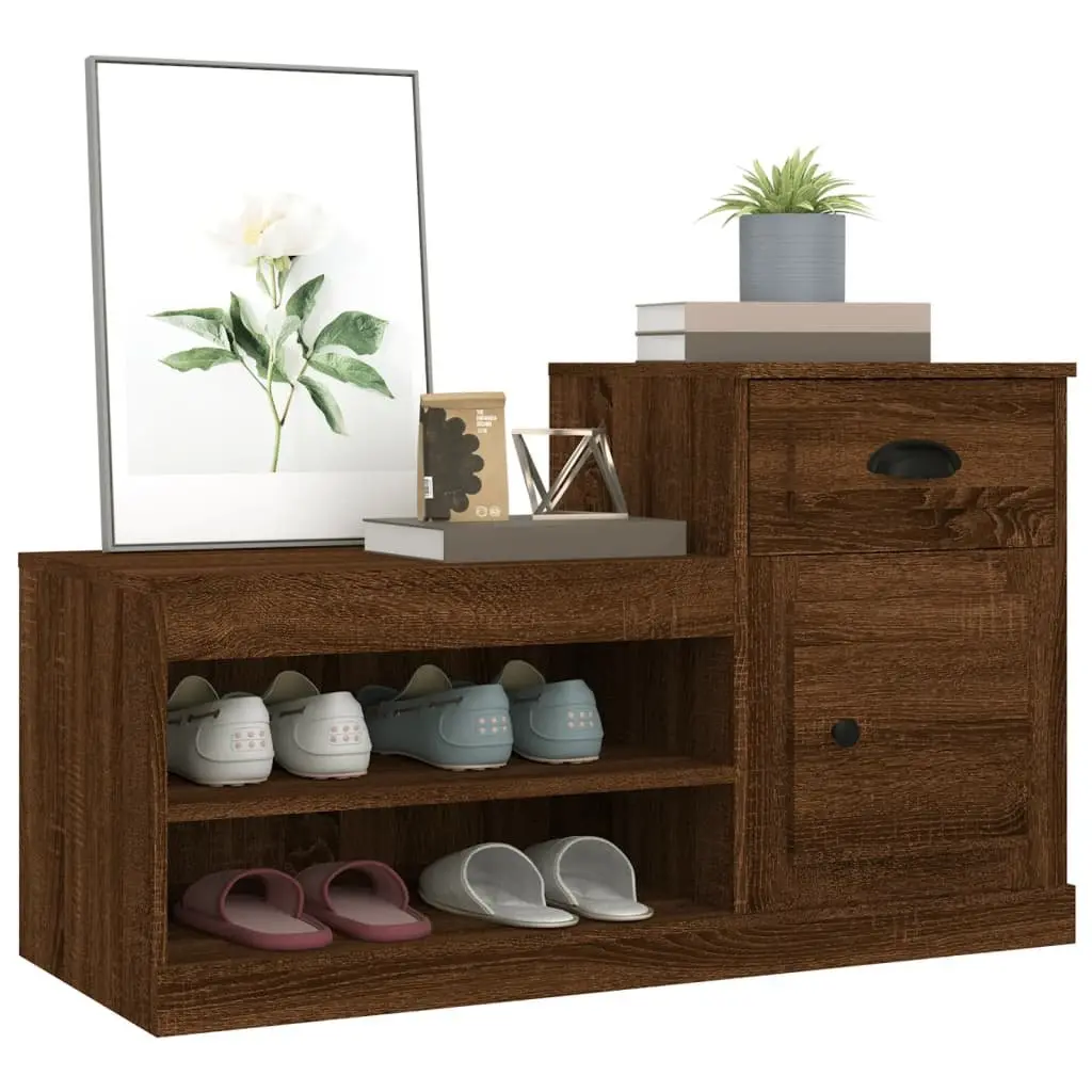 Shoe Cabinet Storage Organiser 100x42x60cm Brown Oak Engineered Wood