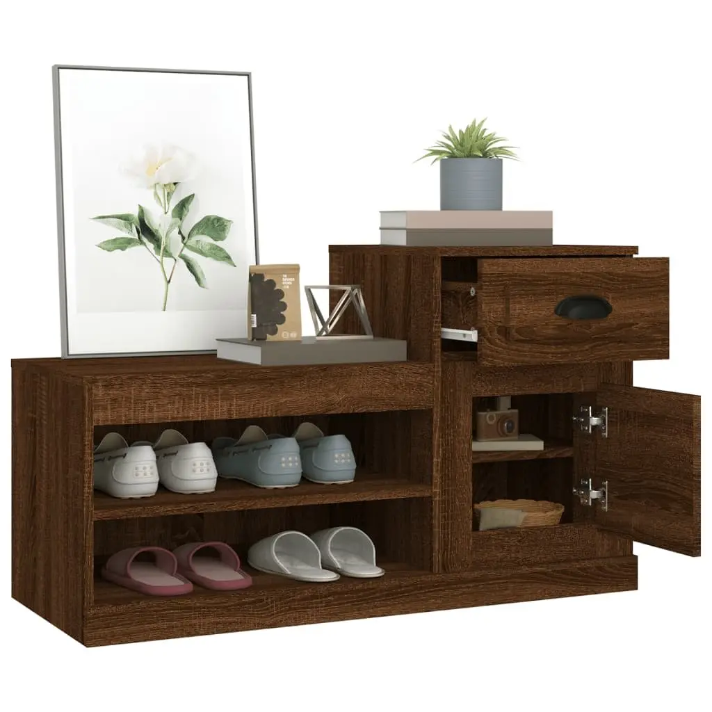 Shoe Cabinet Storage Organiser 100x42x60cm Brown Oak Engineered Wood