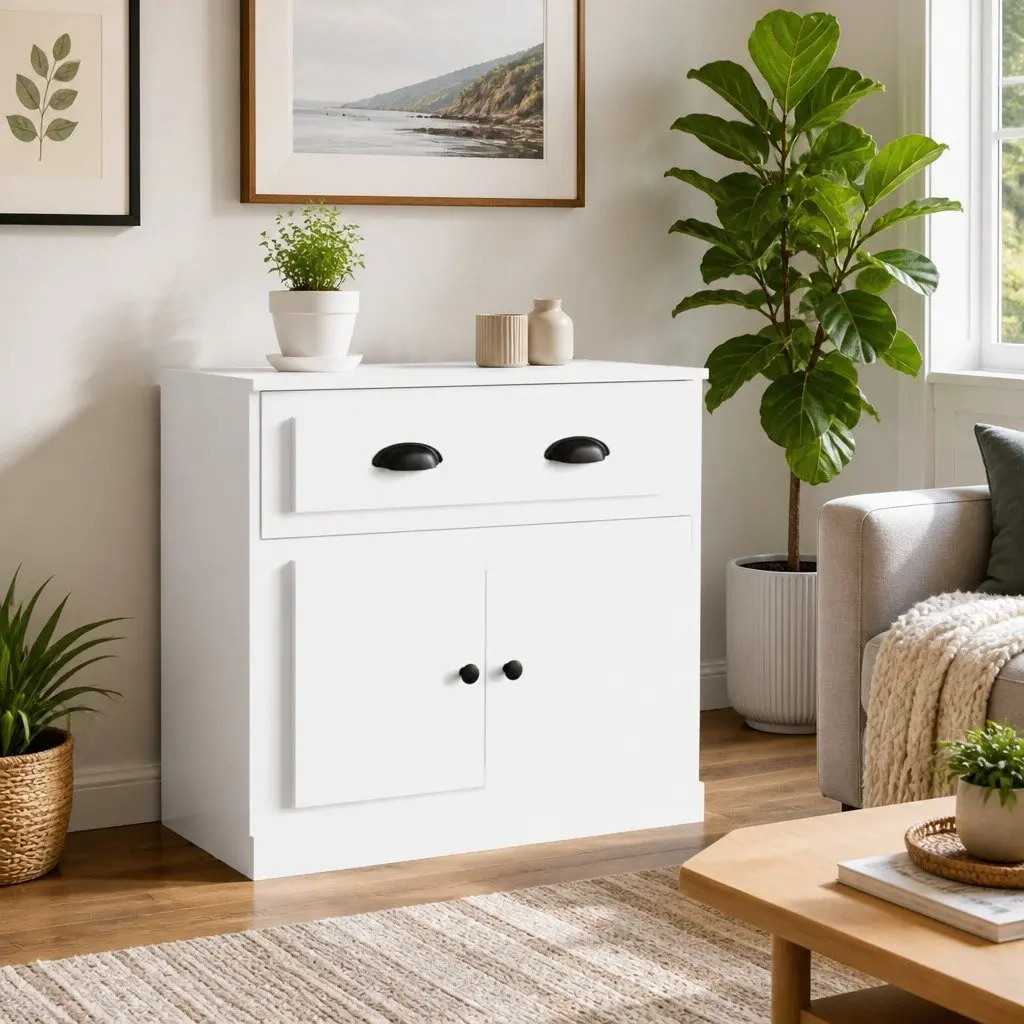 Sideboard Storage Cabinet 70x35.5x67.5 cm White Engineered Wood