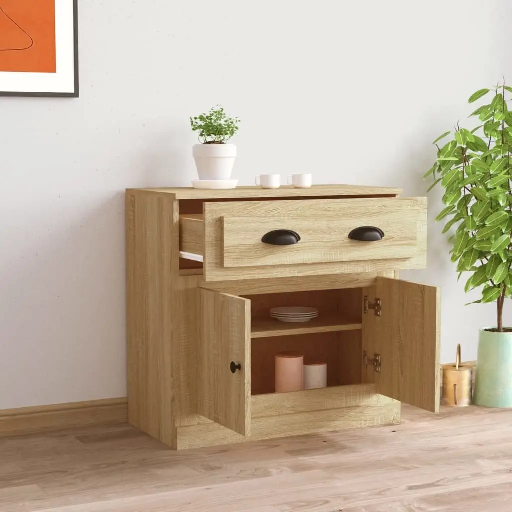 Sideboard Storage Cabinet Brown Engineered Wood Living Room Buffet Cupboard 70cm