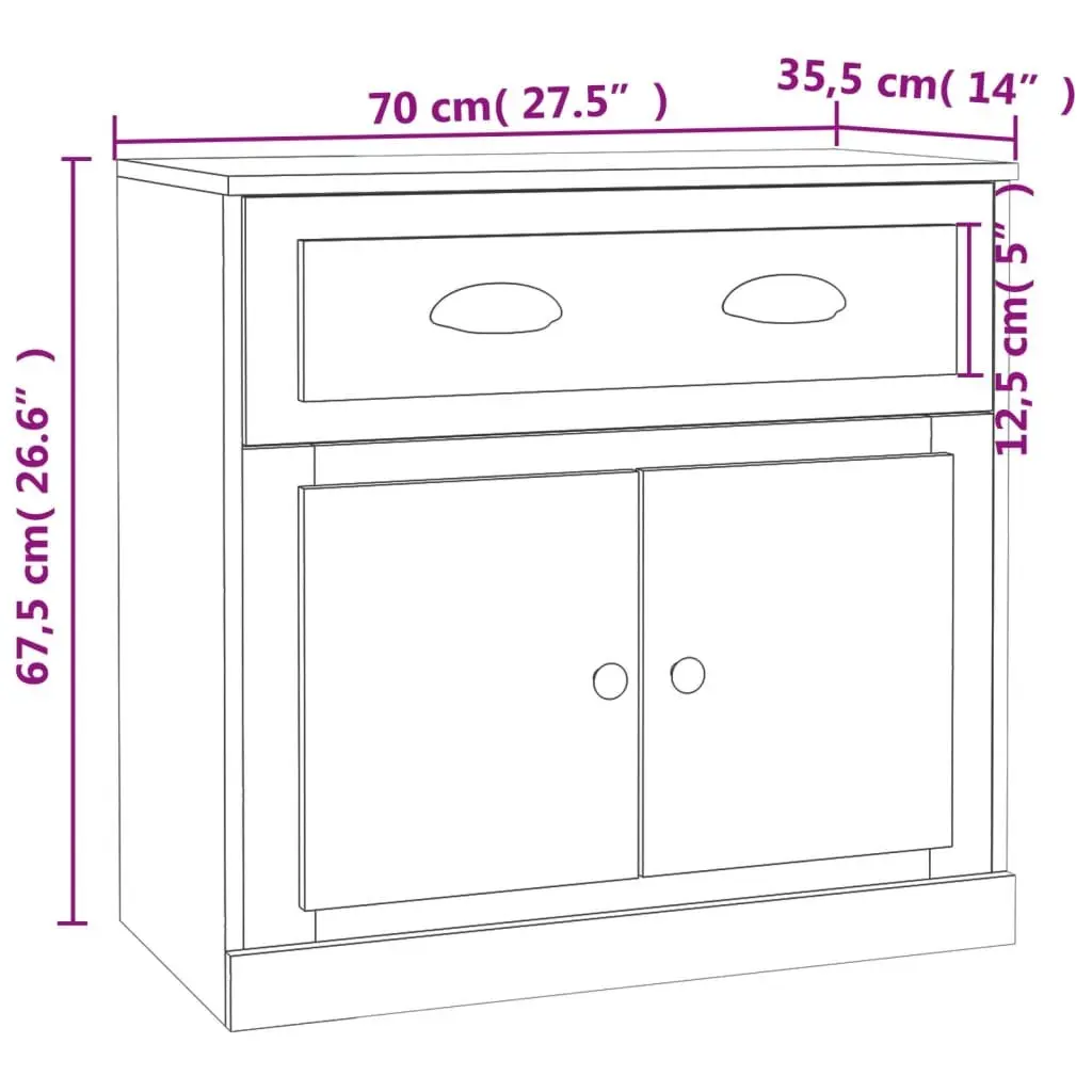 Sideboard Storage Cabinet Brown Engineered Wood Living Room Buffet Cupboard 70cm