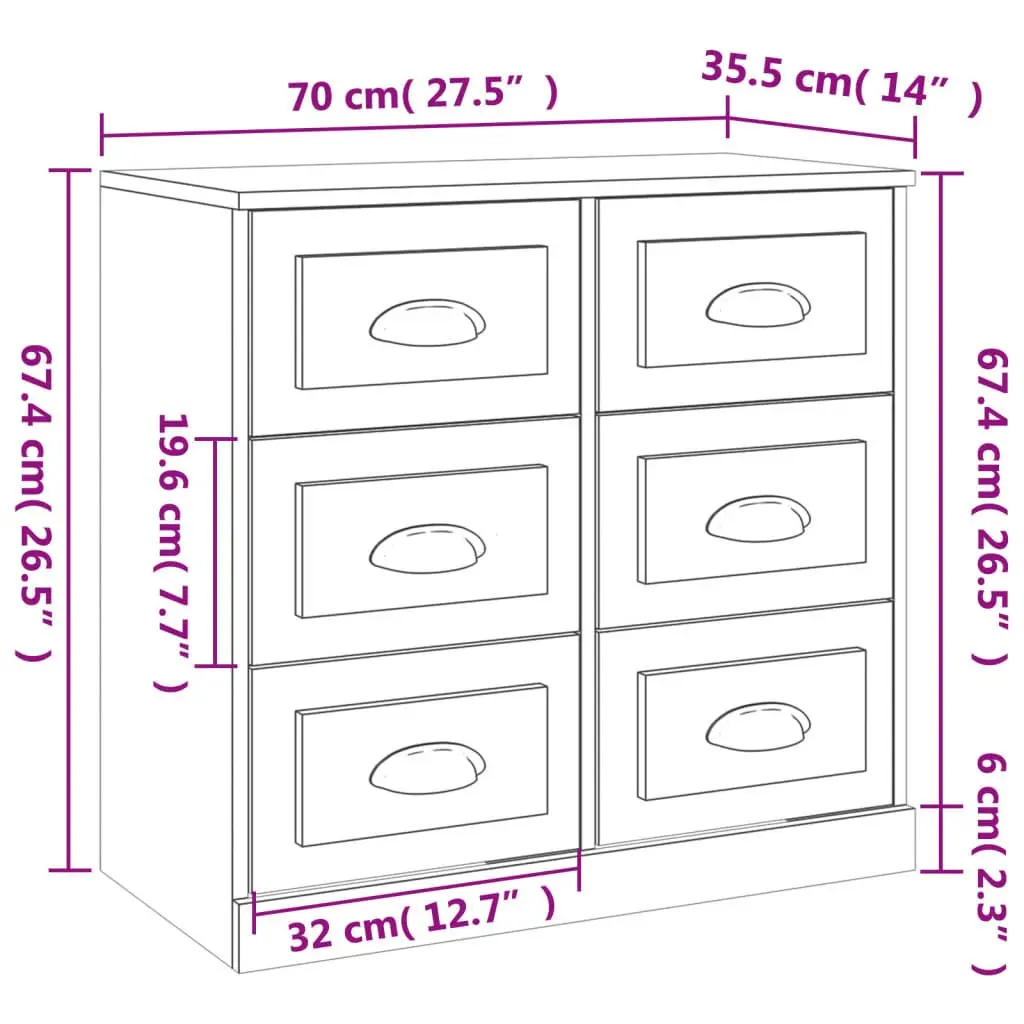 Sideboard Storage Cabinet Engineered Wood Living Room Furniture 70 x 35.5 x 67.5 cm White