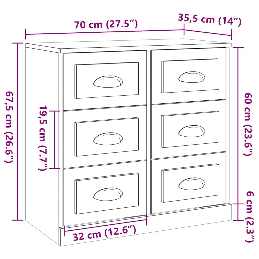 Sideboard Cabinet Storage Buffet Engineered Wood 70x35.5x67.5cm Grey