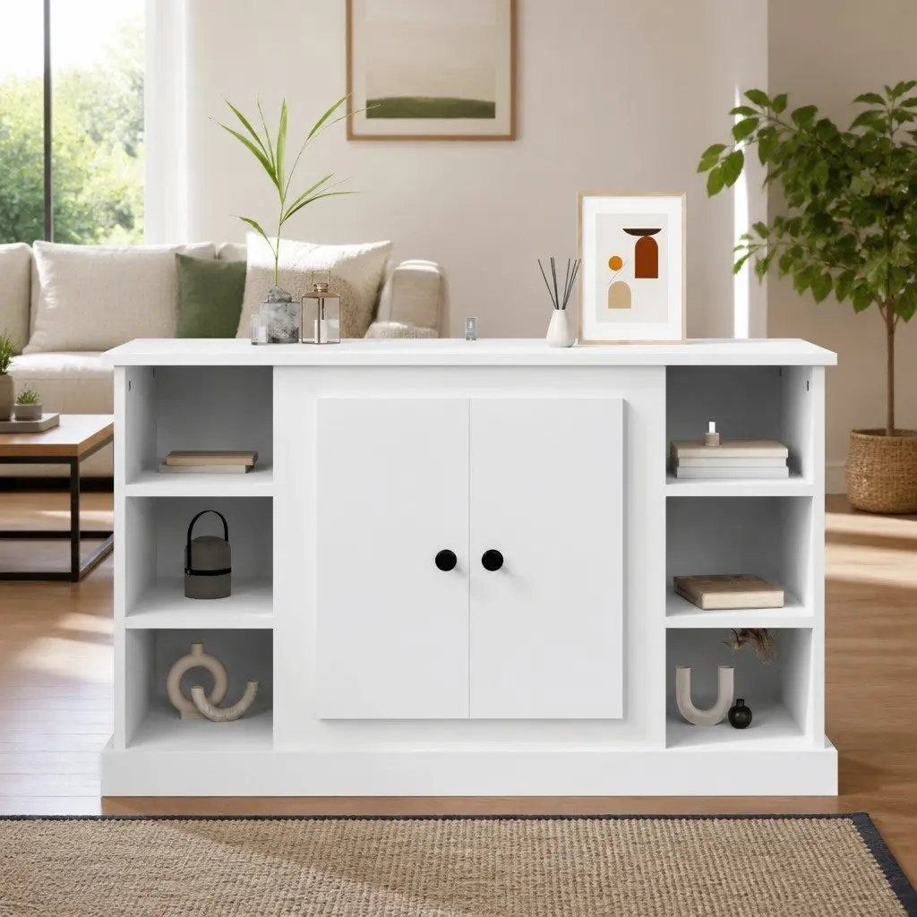 Engineered Wood Sideboard Cabinet White Storage Buffet 100x35.5x60cm