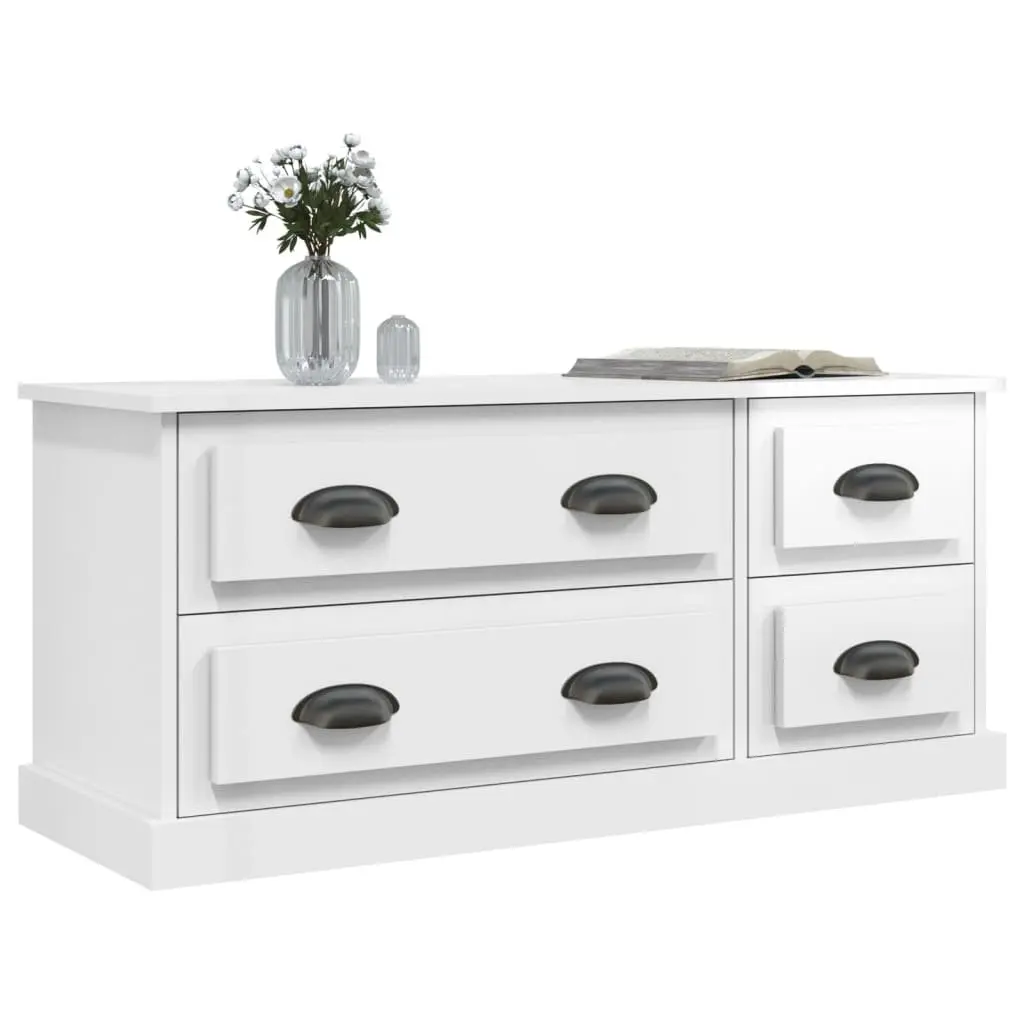 TV Cabinet White 100x35.5x45 cm High Gloss Engineered Wood 4 Drawers Storage
